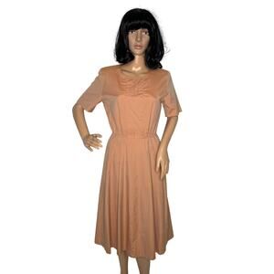 70's Burberrys Tan day dress Embroidered Crest, boulton zip & size tab small